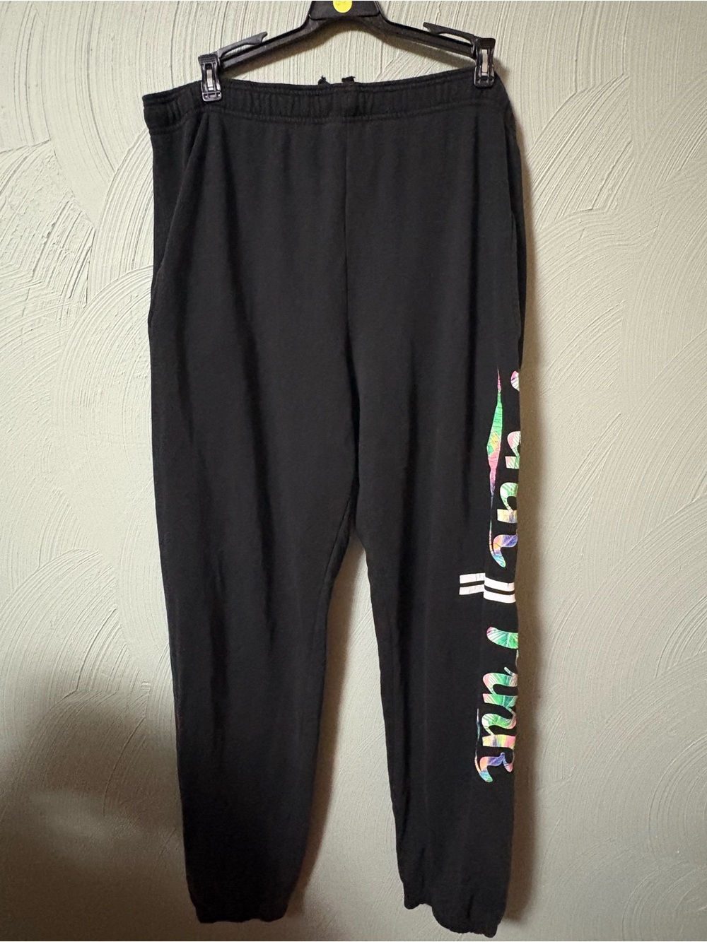 PINK Black Graphic Side-Print Sweatpants